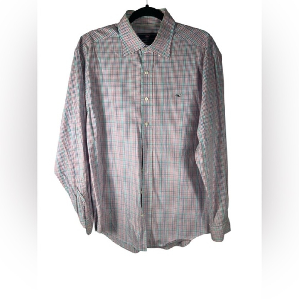 Vineyard Vines Whale Button Down Pastel Plaid Preppy Shirt Sz Medium